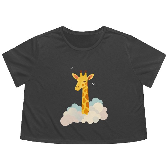 Gentle Giraffe Above the Clouds – Dreamy Motif Flowy Cropped Tees