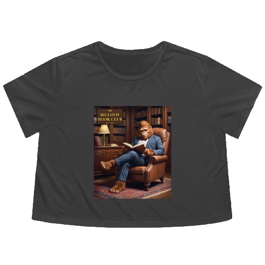 Bigfoot Book Club Sasquatch Reading in the Library Flowy Cropped Tees