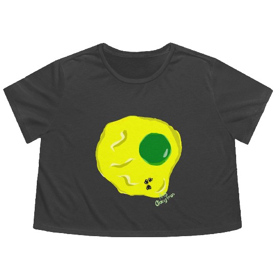 Yellow and green fried egg and flies Flowy Cropped Tees