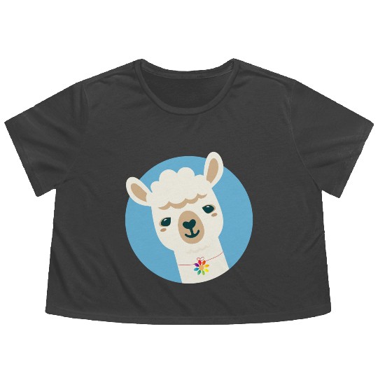 Alpaca with a Colorful Flower Necklace Flowy Cropped Tees