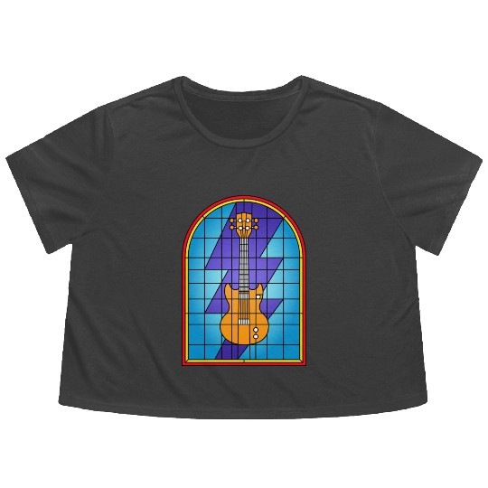 Stained Glass Art Electric Guitar Flowy Cropped Tees