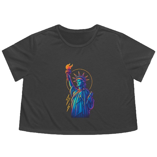 Statue of Liberty Neon Flowy Cropped Tees Design