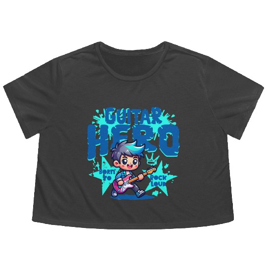 Guitar Hero Kid – Cute Rock Star Cartoon Flowy Cropped Tees | Bor