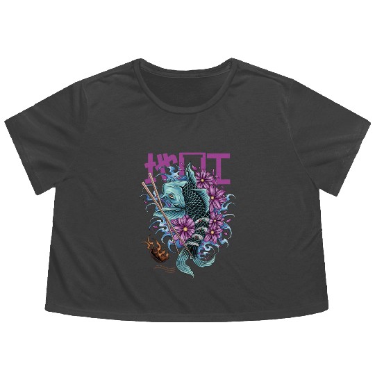 Tattoo Koi Fish & Sakura Flowers – Japanes Art Flowy Cropped Tees