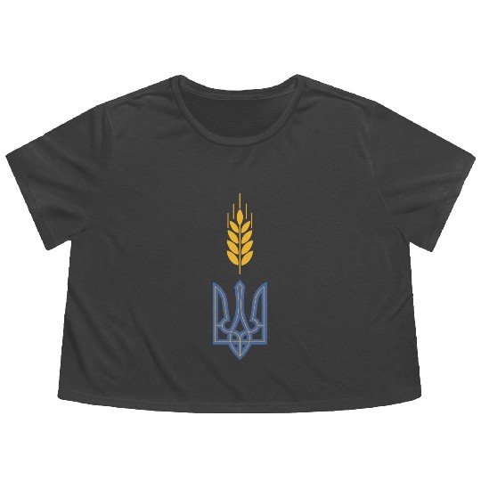 Ukraine Trident Wheat Symbol Ukrainian Heritage Flowy Cropped Tees