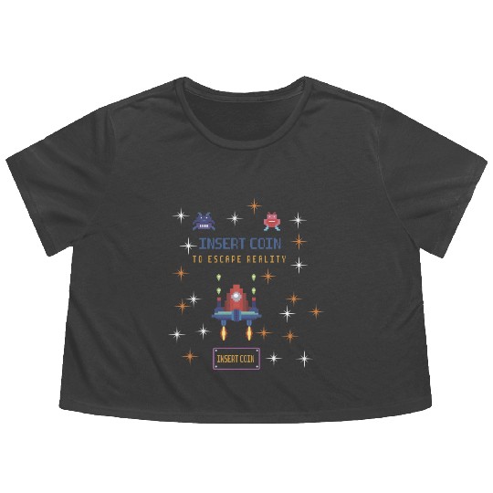 Retro Gamer Flowy Cropped Tees - Insert Coin to Escape Reality