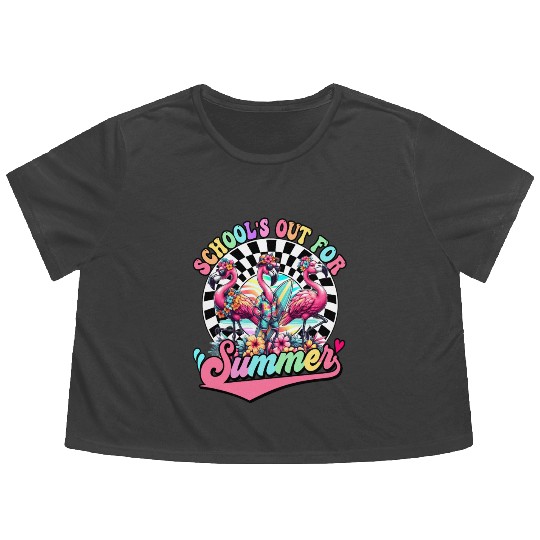 Schools Out For Summer Flamingo Teaches Students Flowy Cropped Tees