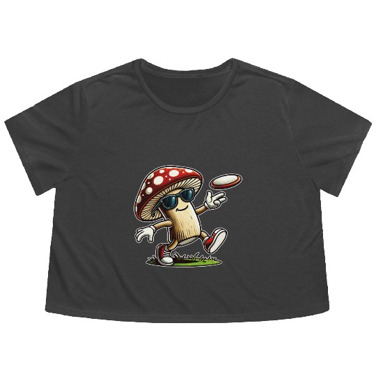 Funny Mushroom Disc Golf Cool Frisbee Player Flowy Cropped Tees