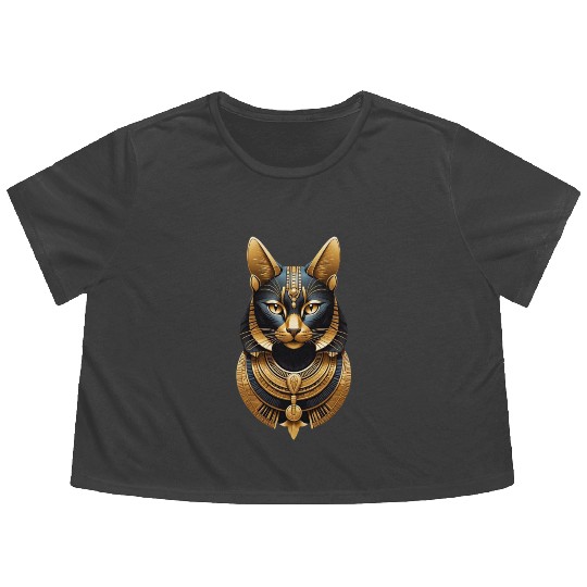 Ancient Egyptian Cat Pendant Design Flowy Cropped Tees