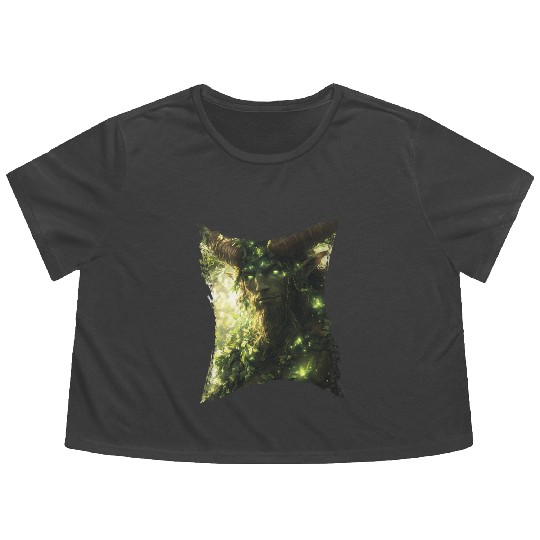 Forest Spirit with Glowing Eyes and Nature Power Flowy Cropped Tees