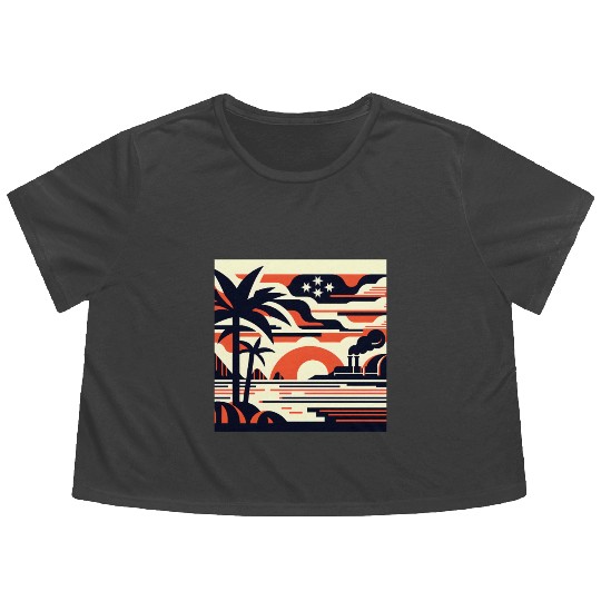 Twilight Palm & Factory Scene Flowy Cropped Tees