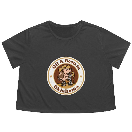 Oil Boots Oklahoma Vintage Artwork Flowy Cropped Tees