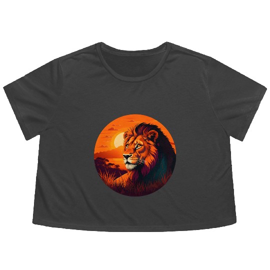 Sunrise Sleeping Lion in Grass Design. Flowy Cropped Tees