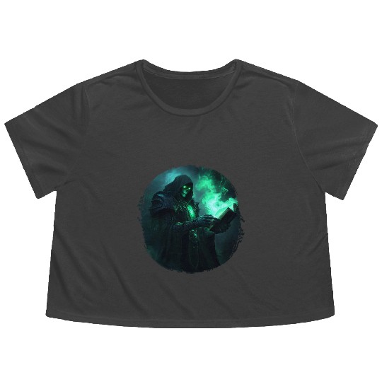 Green Shadow Mage with Burning Spell Book Flowy Cropped Tees
