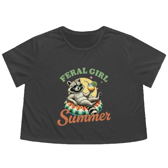 Raccoon Feral Girl Summer Flowy Cropped Tees