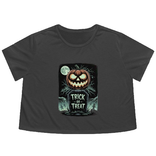 Halloween Horror Scary Thriller Trick Or Treat Flowy Cropped Tees