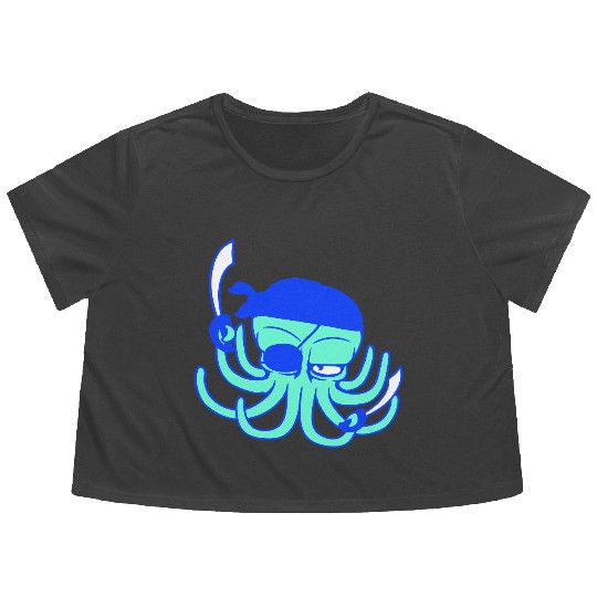 Octopus pirate crew captain sailor buccaneer sail Flowy Cropped Tees