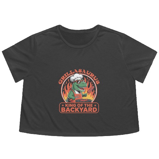 Funny Dinosaur BBQ Chef – Summer Grilling Flowy Cropped Tees