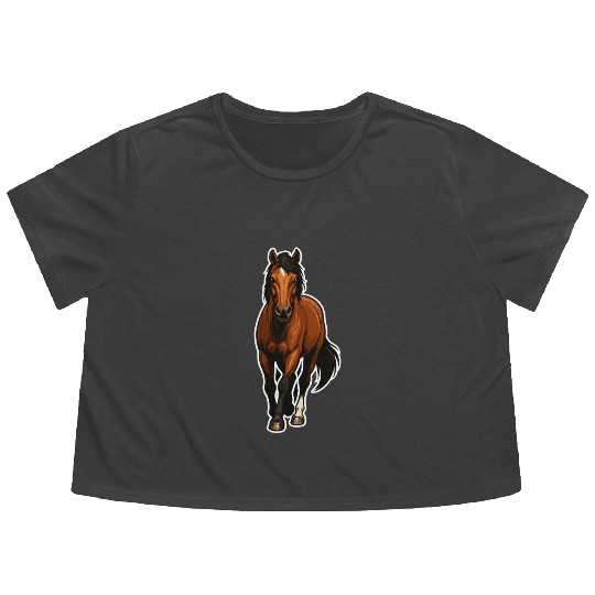 Realistic Brown Horse – Majestic Horse Flowy Cropped Tees