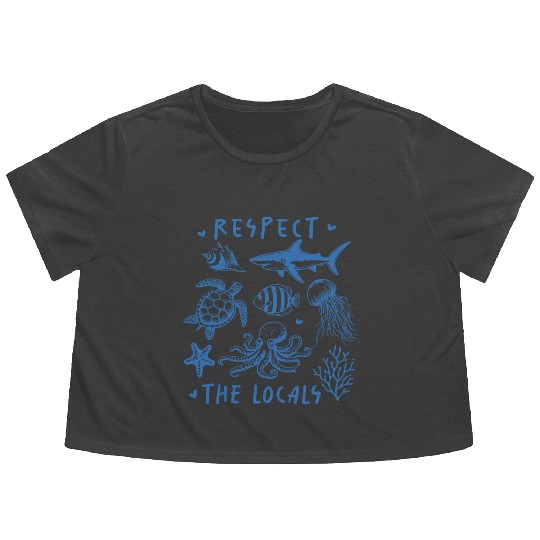 Beach Vacation Respect the locals Flowy Cropped Tees