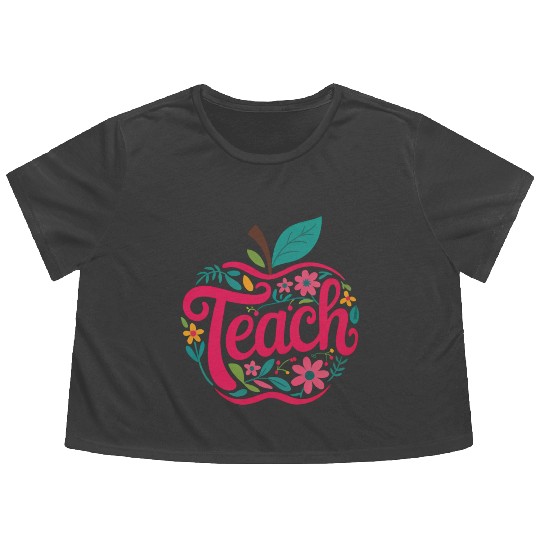 Teacher Apple Floral Teacher Flowy Cropped Tees