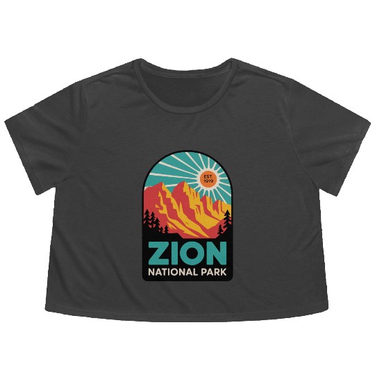 Zion National Park Retro Sunset Art Flowy Cropped Tees