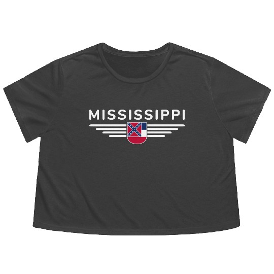 Mississippi State Flag Emblem Design Flowy Cropped Tees