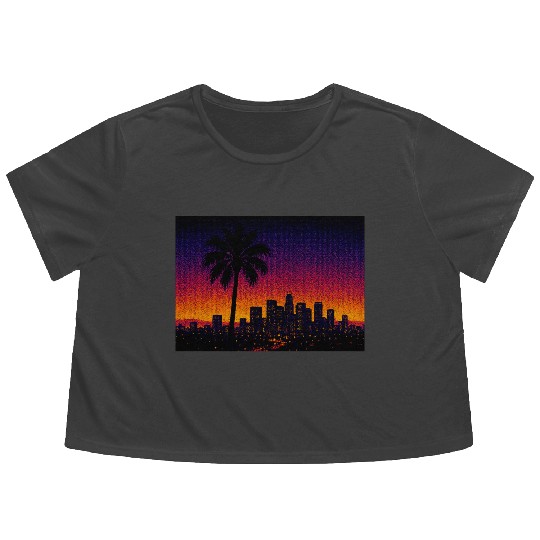 Tokyo Night Skyline Vaporwave Poster Flowy Cropped Tees
