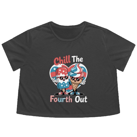 Chill The Fourth Out Patriotic Ice Cream Popsic Flowy Cropped Tees