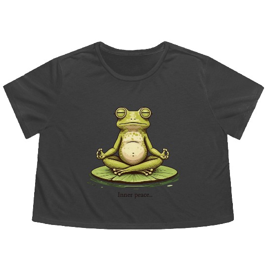 Funny Zen Frog Meditating on Lily Pad – Yoga Flowy Cropped Tees
