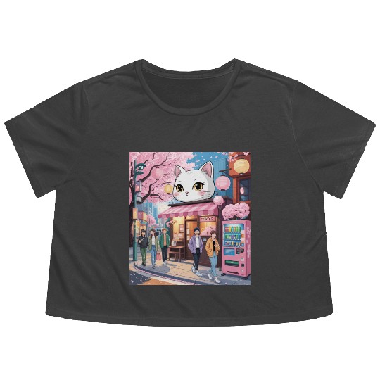 Tokyo Sakura Stroll – Cute Girl Under Cherry Bloss Flowy Cropped Tees