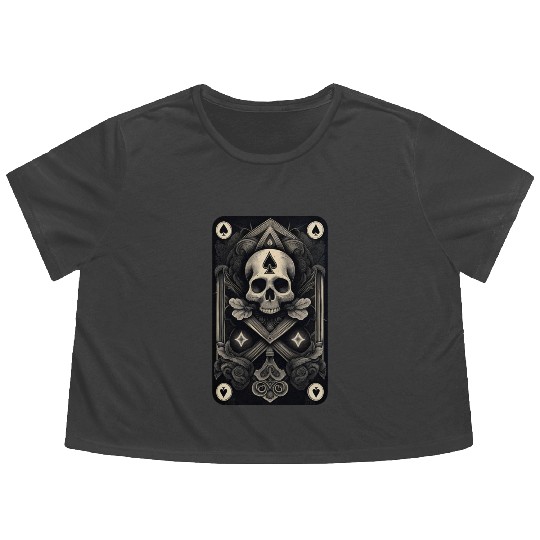 Ace of Spades Skull Design • Gothic Card Art Flowy Cropped Tees