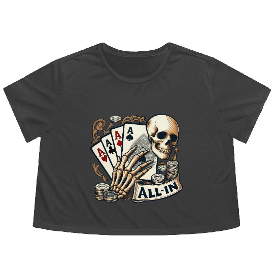 Casino Cards Gambling Skeleton Hand Gothic Flowy Cropped Tees