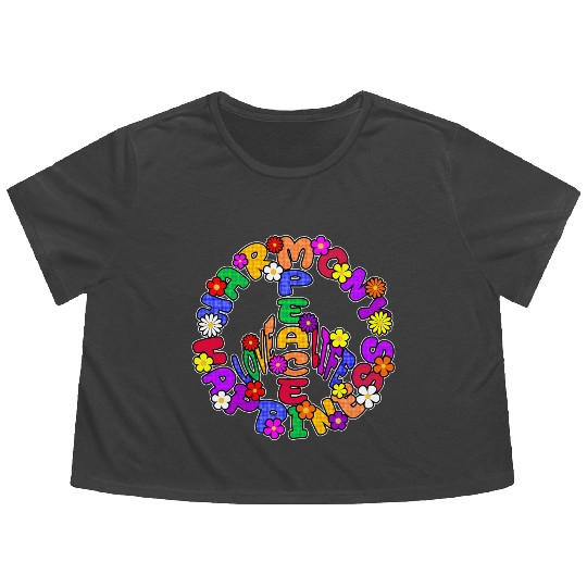 Peace Love life Harmony Happiness Retro Design Flowy Cropped Tees