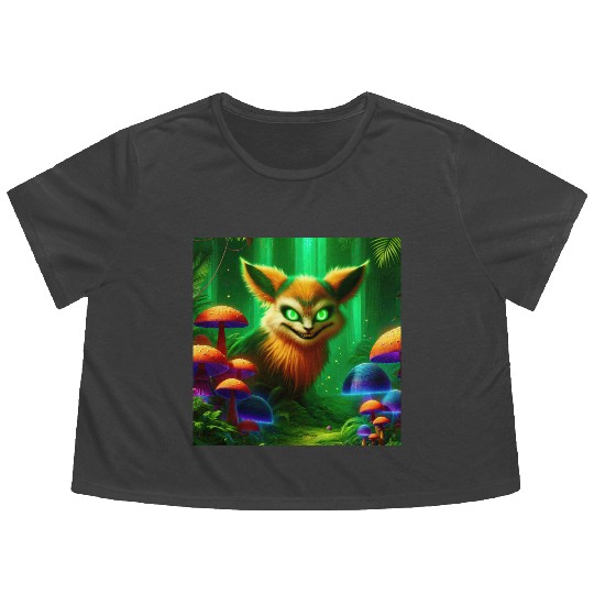 Demon Fox in Enchanted Forest – Fantasy Creature Flowy Cropped Tees