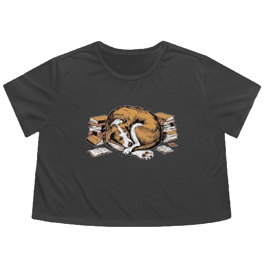 Cozy Bookworm Dog Owner Relaxation Design Flowy Cropped Tees