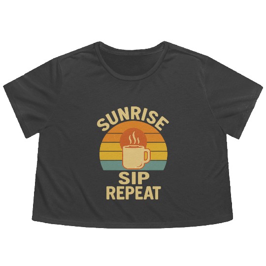 Sunrise Coffee Loop Design Flowy Cropped Tees