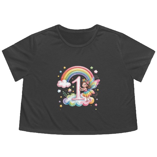 Magical Rainbow Fairy Elf 1st Birthday Girl Flowy Cropped Tees