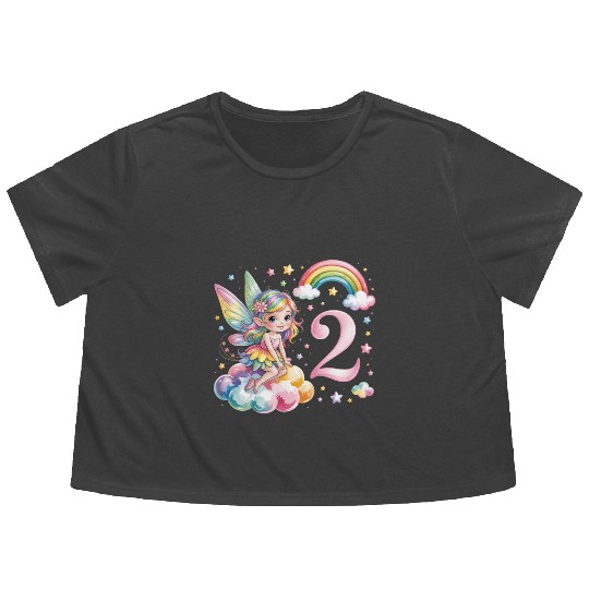 Magical Rainbow Fairy Elf 2nd Birthday Girl Flowy Cropped Tees