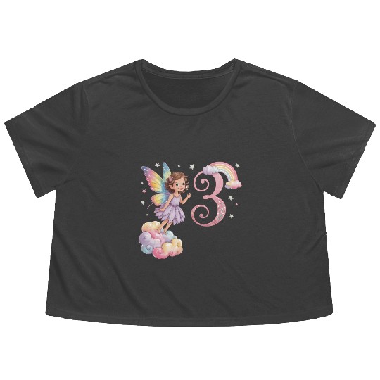 Magical Rainbow Fairy Elf 3nd Birthday Girl Flowy Cropped Tees