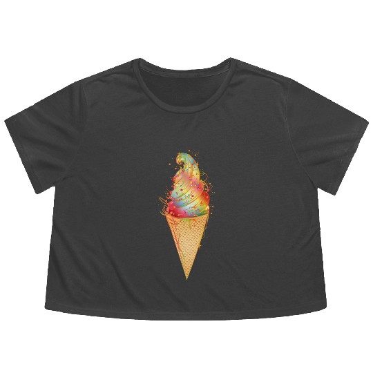 Artfully decorated ice cream in a waffle cone Flowy Cropped Tees