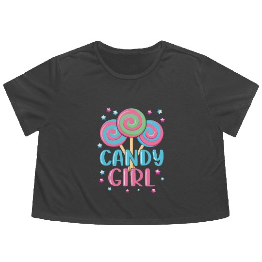 Cute Lollipop Candy Girl Design 01 Flowy Cropped Tees
