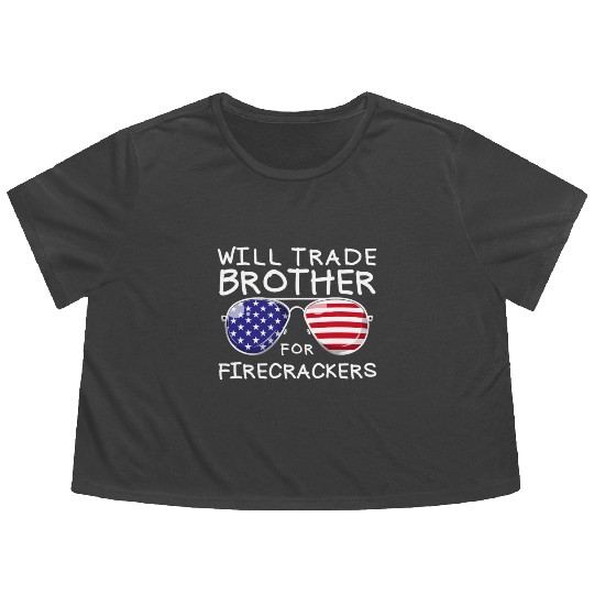 Will Trade Brother For Fireworks Kids 4th Of July Flowy Cropped Tees
