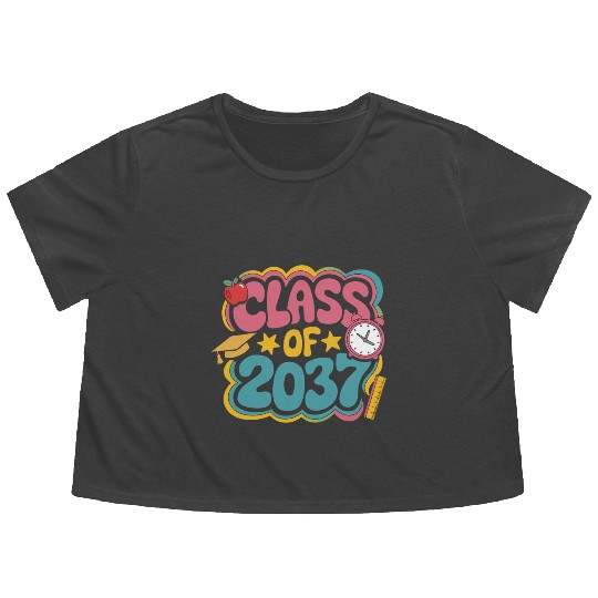Class of 2037 Grow With Me, groovy back to school Flowy Cropped Tees