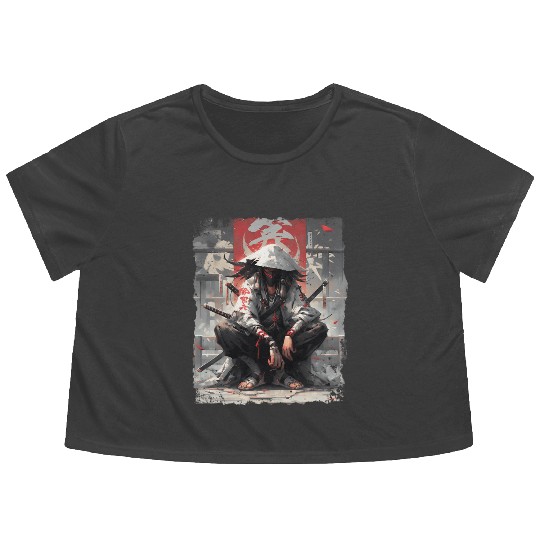 Samurai Sword Katana Ninja Japan Manga Anime Flowy Cropped Tees