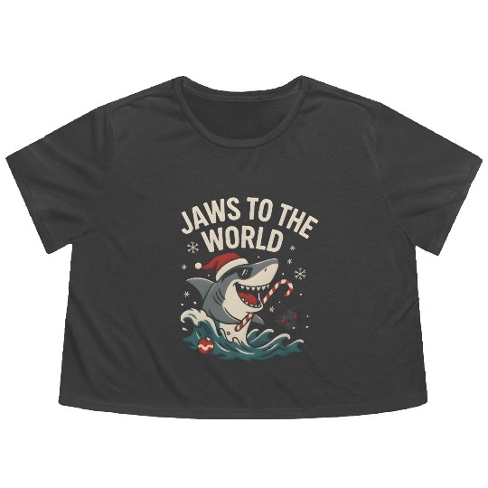 Jaws to the World – Christmas Shark Attack Flowy Cropped Tees