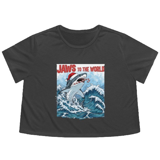 Jaws to the World – Christmastime Shark Attack Flowy Cropped Tees