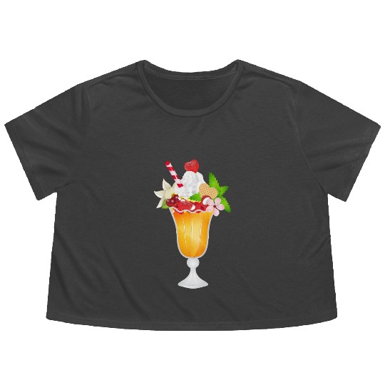 Fruity Ice Cream Sundae with Whipped Cream Flowy Cropped Tees
