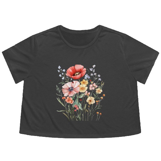 Watercolor Wildflower Bouquet Flowy Cropped Tees