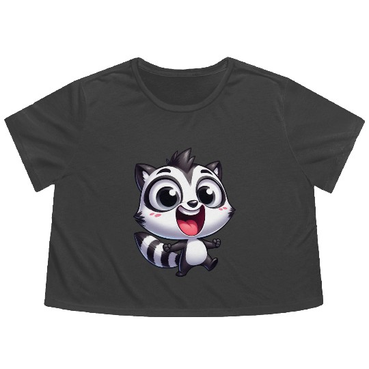 Kawaii raccoon cartoon joy cute fun kids Flowy Cropped Tees